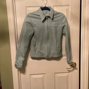 Women's Light Blue Leather Bomber Jacket. Vintage